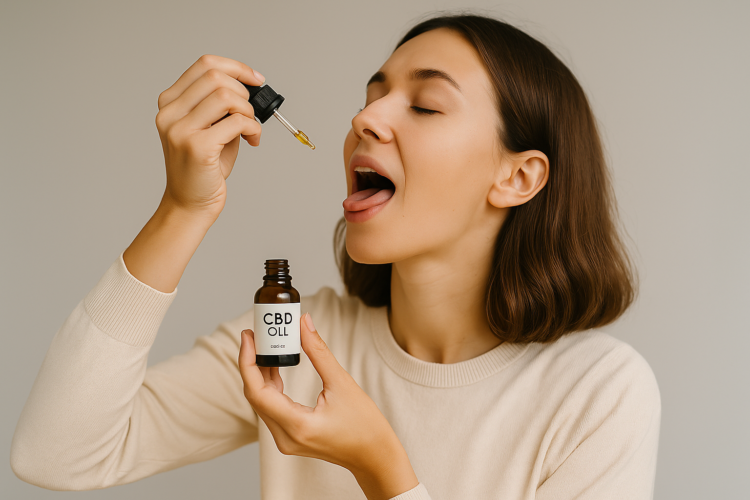 舌下にCBDオイルを垂らす